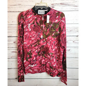NWT Keren Hart Pink Floral Print Full Zip Long Sleeve Jacket Women's Size Large